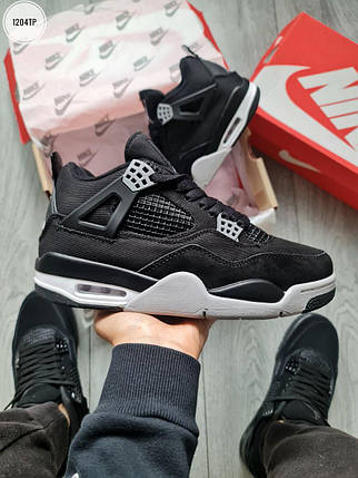 Чоловічі кросівки Nike Air Jordan 4 Black Взуття Найк блокнот 4 чорні натуральний замш текстиль демісезон, фото 1
