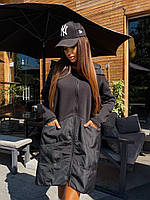 Женская кофта куртка с капюшоном длинная с карманами стильная легкая теплая черный