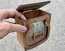 Дерев'яна коробочка для чайових з кришкою 12х7х12 см "Банка №2", фото 4