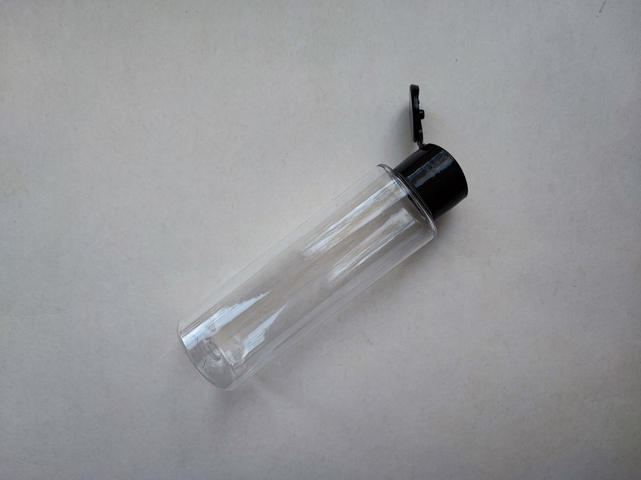 150мл/24мм ЦИЛІНДР прозорий з кришкою чорною фліп-топ 24 мм, ПЕТ пляшка флакон, пластиковий, пластмасовий