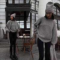 Женский костюм двойка лосины леггинсы + кофта свитер на каждый день тренд 2023 серый+черный, беж+черный Сірий