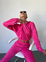 Женский прогулочный костюм двойка (штаны на высокой посадке + укороченная кофта со змейкой) в расцветках 42/44, Малиновый