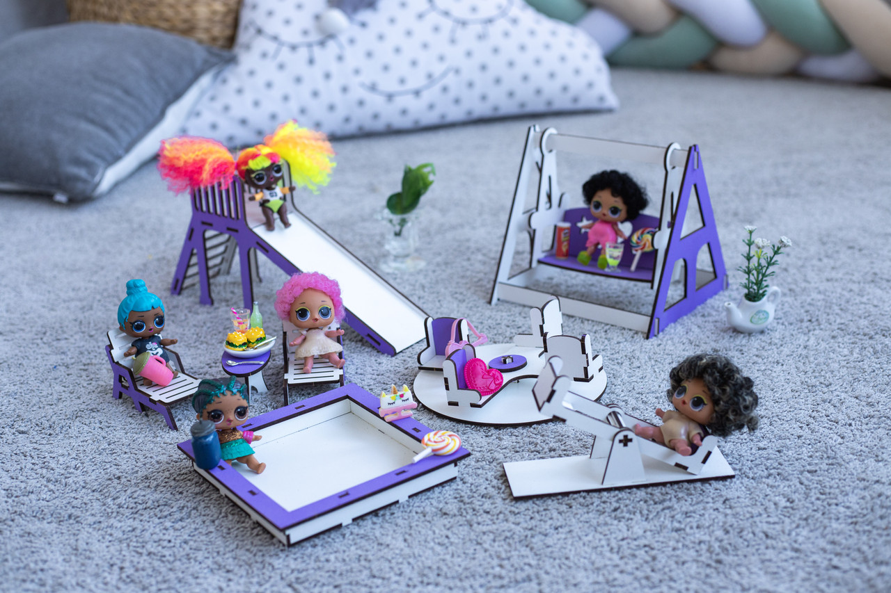 «Дитячий майданчик» набір лялькових меблів ForestWood для LOL, фіолетовий