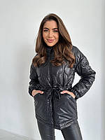 Женская длинная куртка стеганная с карманами с наполнителем весна осень беж, хаки, черный, мокко, графит,пудра