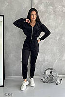 Модний жіночий чорний велюровий спортивний костюм, штани та кофта з капюшоном на близкавці з 42-48 розмір, фото 5
