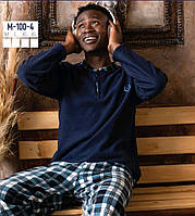 Пижама флисовая мужская «Sude» с штанами клетку (с M по XL) Голубого цвета