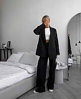 Женский брючный классический костюм (пиджак + брюки палаццо) бежевый, черный