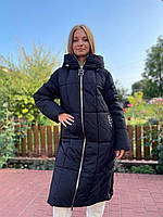 Жіноча довга зимова куртка чорна великі розміри
