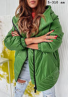 📌 Женская теплая Куртка зефирка осенняя из плащевки на синтепоне 150, на молнии, с капюшоном | Норма и батал Зеленый, 42/46