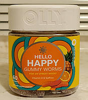 Витамины Olly Hello Happy Gummy Worms 60 жевательных таблеток поддержка баланса настроения, витамин D, шафран