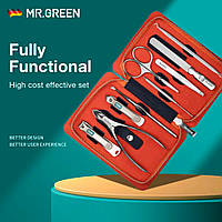 MR.GREEN Маникюрный набор 9 в 1 Профессиональный набор для маникюра и педикюра с кожаным чехлом (MR-6019)