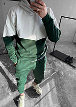 Чоловічий спортивний костюм (біло-зелений) якісний двоколірний комплект з капюшоном двонитка пеньє soc198