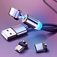 Магнитный Зарядный кабель Micro USB 0,5 - 1 - 2 МЕТРА подходит для Android, Apple, IOS, Tupe-C ЧЕРНЫЙ 0.5 МЕТРА