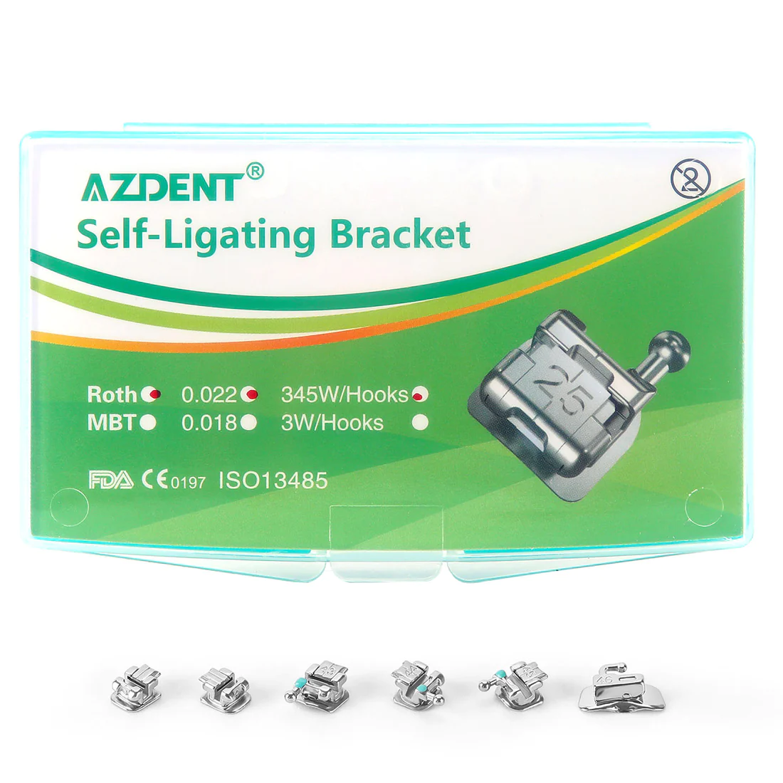 Металеві активні самолігуючі брекети  Azdent Self Ligating, Mini, Roth 0.22", hooks 3-4-5, 24 шт.