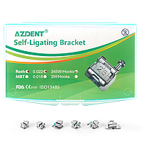 Azdent Self Ligating Mini — металеві активні самолігуючі брекети, Roth 0.22", з гачками 3-4-5, набір 24 шт.