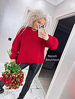 Стильный теплый свободный женский вязаный свитер свободного кроя