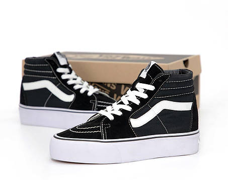 Жіночі кеди Vans SK-8 Platform Взуття Ванс високі чорно-білі на високій платформі замш текстиль демі, фото 1