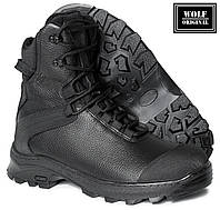 Берцы влагостойкие кожаные утепленные "BNM" тактические, высокие черные ботинки весна/осень