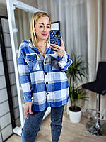 Женская клетчатая теплая рубашка с капюшоном турецкий кашемир в клетку весенняя осенняя в стиле батал оверсайз Джинс, 54