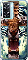 Чехол с принтом для Oppo A57s / на оппо А57с с рисунком Злой тигр