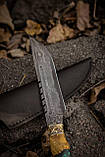 Ексклюзивний ніж ручної роботи з дамаської сталі «Хижак #4» зі шкіряними піхвами/60 HRC, фото 2
