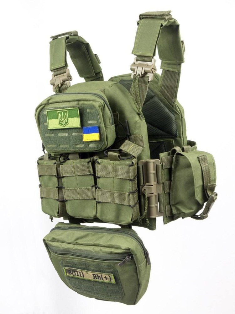 Військова плитоноска олива напашник + 6 підсумків. Армійська плитоноска олива. Тактична плитоноска олива.