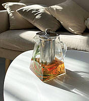 Стильный стеклянный чайник-заварник 750 мл. Термостойкие до 500 градусов TRA