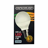 Світлодіодна лампа Світломплект 5 Вт G45 матова E14 220 В 4500 К