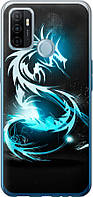 Чехол с принтом для Oppo A53 / на оппо а53 с рисунком Бело-голубой огненный дракон