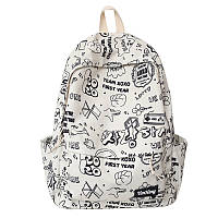 Рюкзак белый с надписями граффити для девочки в школу