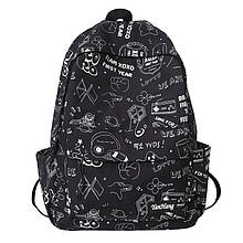 Рюкзак чорний із написами графіті для дівчинки в школу