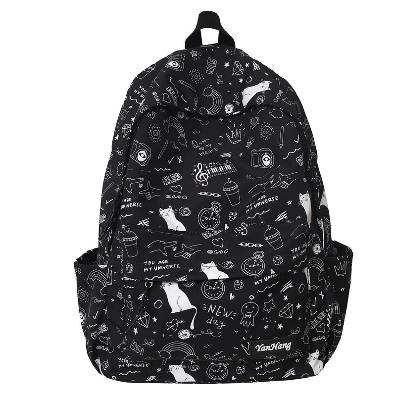 Рюкзак чорний із картинками для дівчинки в школу