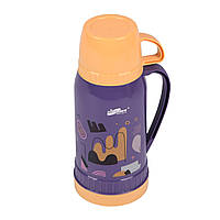 Термос для напоїв Daydays дитячий із ручкою та чашкою, 1 л, фіолетовий з жовтогарячим