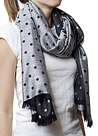 Палантин женский шарф на плечи и шею красивый стильный кашемировый в горошек серого цвета0