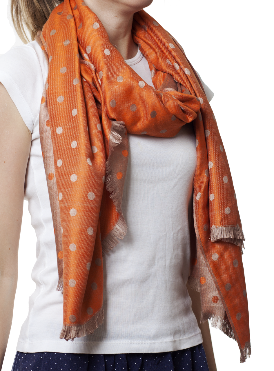 Палантин шарф красивий жіночий кашеміровий з принтом в горошок sahara колір помаранчевий