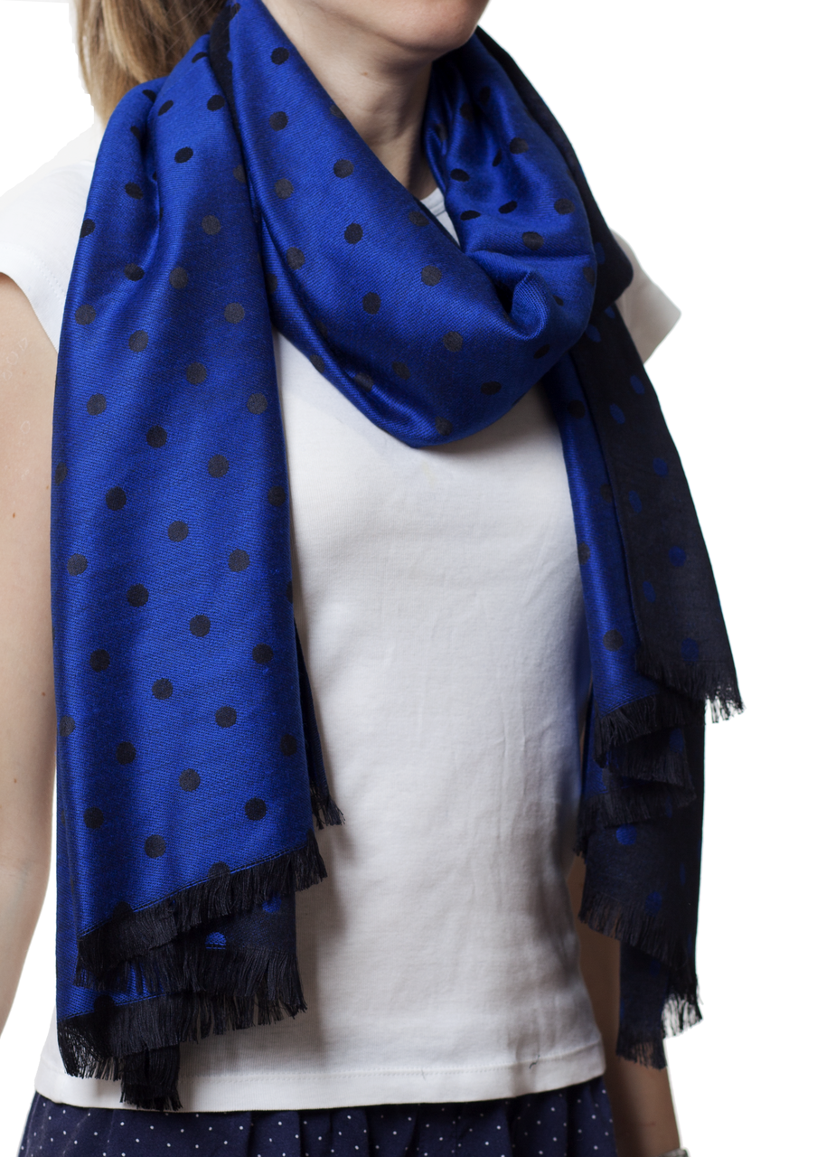 Палантин шарф женский большой стильный кашемировый с принтом в горошек sahara цвет синий - фото 1 - id-p325230184