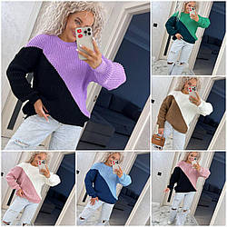 Жіночі светри — 313-нс — Модний жіночий двоколірний светр в'язання