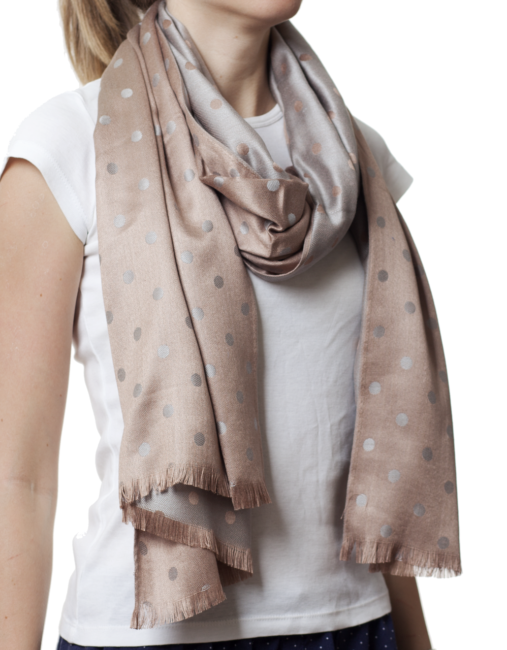 Палантин шарф женский стильный кашемировый с принтом в горошек sahara цвет бежевый - фото 1 - id-p325230269