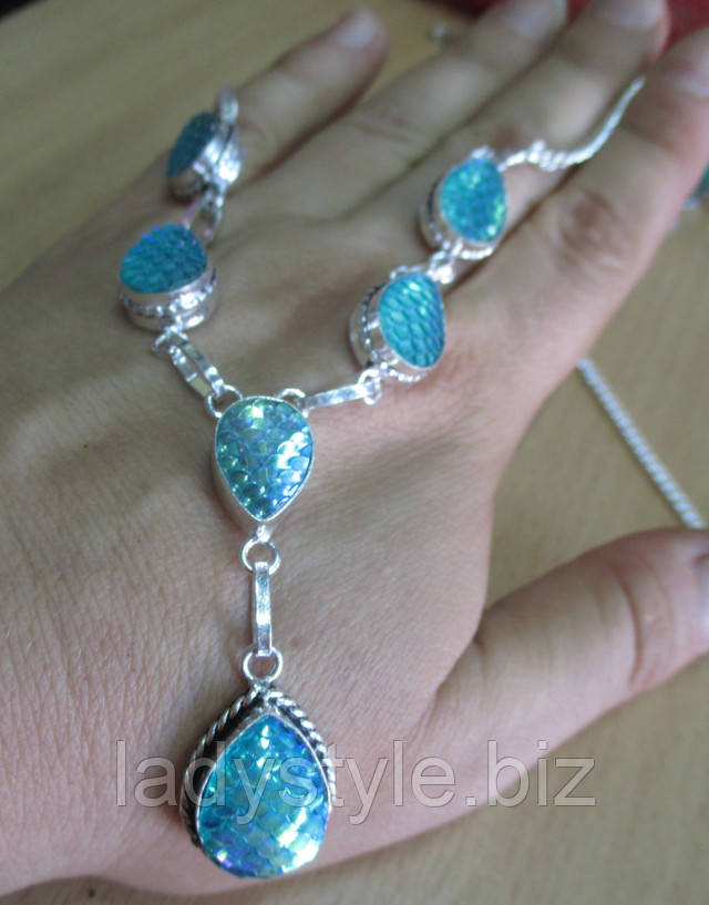 Серебряное колье с дихроидным стеклом "Русалочка" от студии LadyStyle.Biz купить серебряные серьги украшения лунный камень подарки серебро