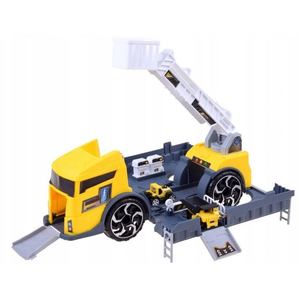 Іграшковий трейлер-гараж Підйомник із краном ліфт, евакуатор, фото 1