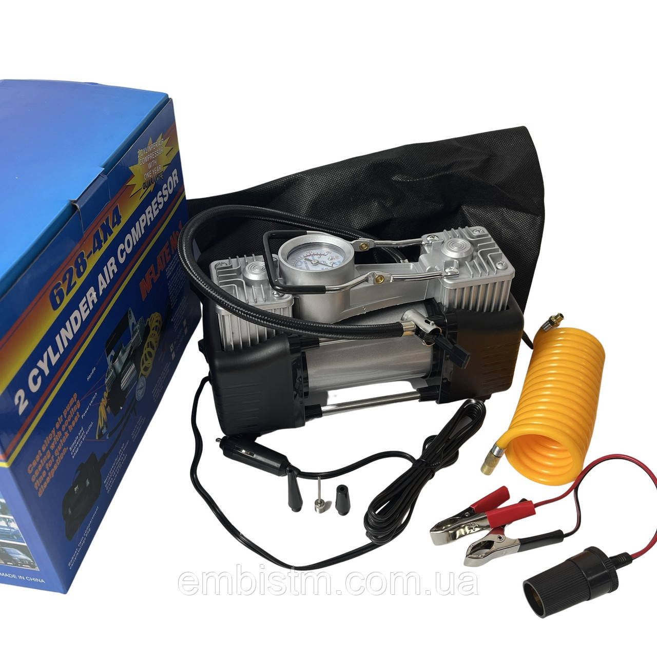 Автомобильный компрессор двухпоршневой EM Air Compressor 12v 628 мощный ...