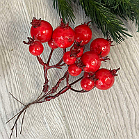 Декоративные перламутровые ягоды боярышника в пучке красный, 15см