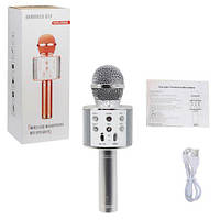 Бездротовий мікрофон караоке, bluetooth, USB, колонка Срібний [tsi218417-TCI]