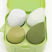Спонжи для макияжа в контейнере (зелёные) - 4 шт.