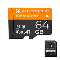 Картка пам'яті K&F Concept Micro SD 64 GB (U3/V30/A1) з адаптером для SD (KF42.0012)