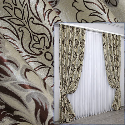 Комплект штор (2шт. 1х2,7м.) блекаут-софт, колекція "Корона". Колір бежевий з коричневим. Код 1274ш(Б) 31-602