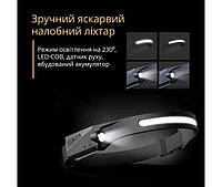 Ліхтарик налобний з датчиком руху, акумуляторний налобний ліхтар