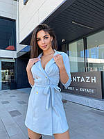 Женское стильное платье-пиджак с запахом из замша (Размер 42,44,46), Голубое