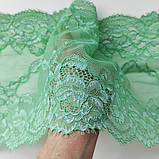 Стрейчевое (еластичне) мереживо зеленого кольору (салатний відтінок) шириною 21,5 см, фото 7