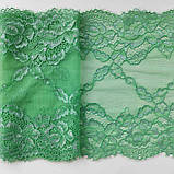 Стрейчевое (еластичне) мереживо зеленого кольору (салатний відтінок) шириною 21,5 см, фото 5